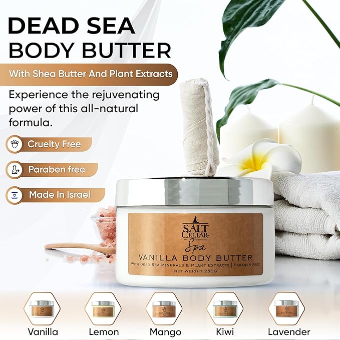 Salt Cellar Spa Vanilla Body Butter for Women, Made with Dead Sea Minerals, Shea Butter and Plant Extracts, Luxurious Skin Rejuvenation and Moisturization, Made in Israel, Cruelty-Free, Paraben Free