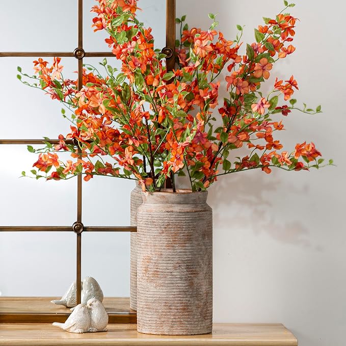 Dobbyby Ceramic Flower Vase 12 inch Farmhouse Rustic Vase for Home Decor Handcrafted Pottery Tall Terracotta Vases for Dining Table Decor Fireplace Living Room Bathroom Wedding Centerpiece (L-Terra)