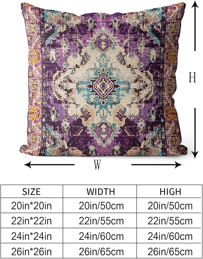Snycler Boho Throw Pillow Covers 24x24 inch Set of 2 Boho Rug Carpet Double Sided Pattern Cotton Soft Pillow Case Cushion Cover Pillowcase for Couch Sofa Bed Decorative (Purple)