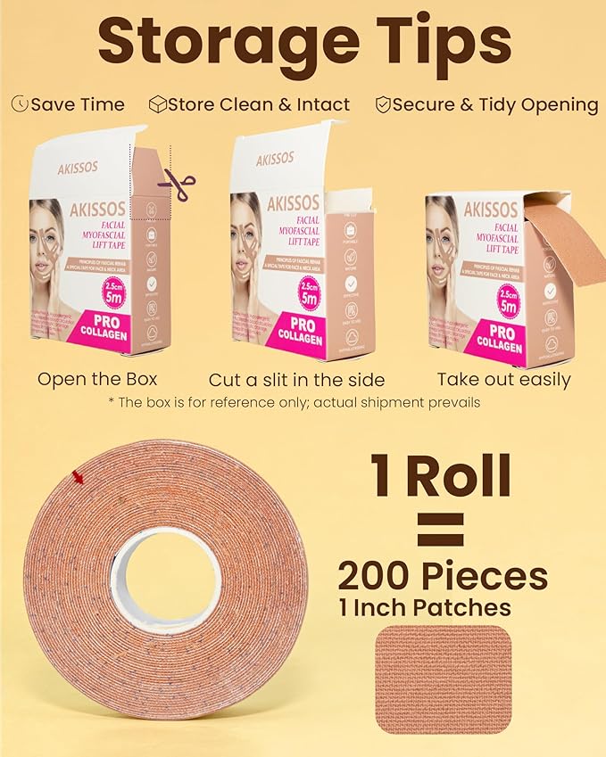 Akissos Gen II 3 in 1 Collagen Face Tape for Wrinkles Overnight, Anti Wrinkle Facial Patches for Sleep, Smile Lines, Forehead, Frown 11, Eye & Neck, Versatile Face Lift Tape for Women Men, 2.5cm*500cm