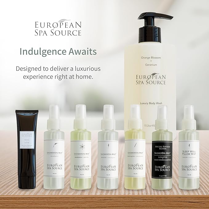 European Spa Source Lavender + Eucalyptus ShowerSpa Mist Spray for Aromatherapy, at Home Spa Experience, Sinus Congestion Relief, and Tension Relief, 4 fl oz.