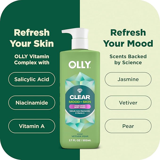 OLLY Body Wash Clear Mood + Skin with salicylic acid, niacinamide & vitamin A for smoother skin 17 Fl Oz