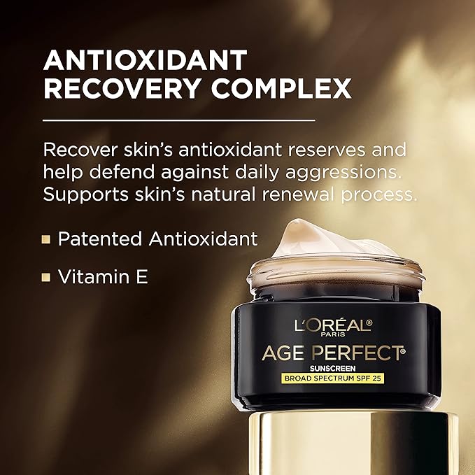 LOreal Paris Age Perfect Cell Renewal Anti-Aging Day Moisturizer with Broad Spectrum SPF 25 Sunscreen,Antioxidants,and Vitamin E 1.7oz,(Pack of 2)