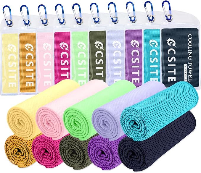 CSITE 10 Pack (47"x12") Cooling Towels for Neck and Face Bulk, Ice Towel for Hot Weather, Soft Breathable Chilly Gym Towels, Microfiber Towel for Work Out, Yoga, Running, Camping & More Activities