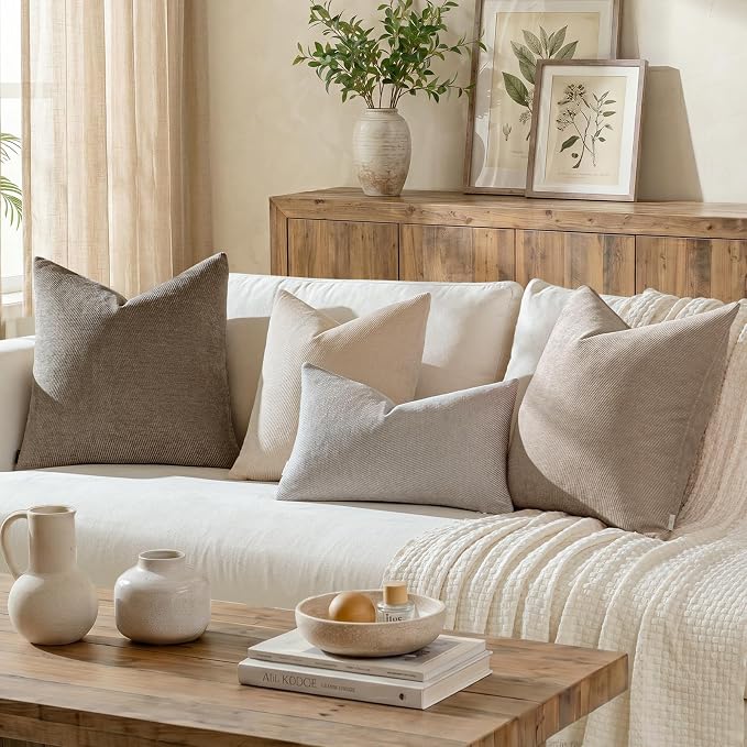 a moment Pack of 2 Decorative Chenille Throw Pillow Covers with Twill Cushion Covers for Sofa Living Room Couch Bed 24x24 Inch Dark Brown