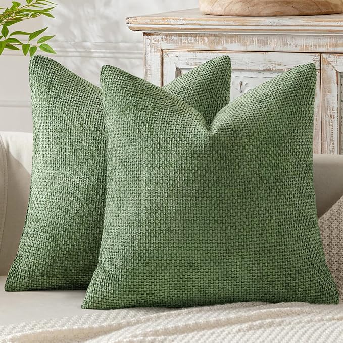 MIULEE Decorative Couch Throw Pillow Covers 20x20 Inch Sage Green 2 Pack | Modern Boho Accent, Soft Chenille Pillow Covers, Farmhouse Cushion Cases for Home Decor Bed Sofa Living Room