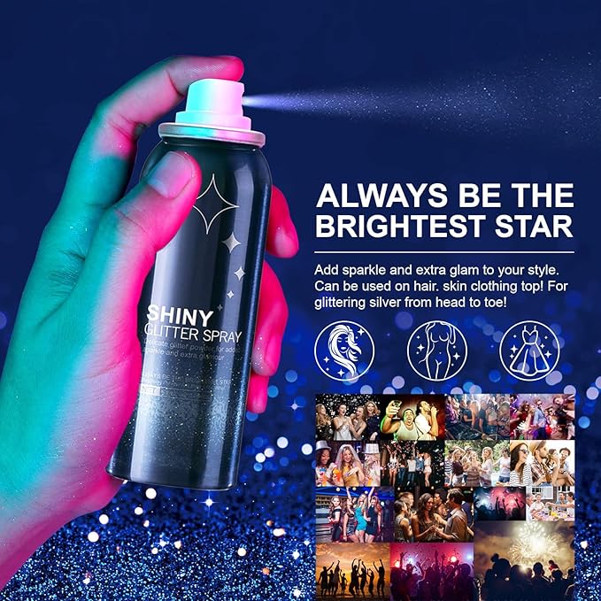 Body Glitter Spray, Applies to Music Stage Rave Festival Party Accessories Hair and Body Shiny Glitter Makeup.