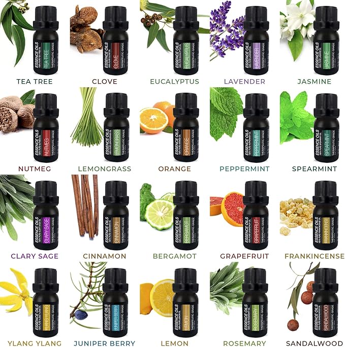 Aromatherapy Essential Oil Diffuser Gift Set with 20 Oils and Rotating Display Stand - 400ml Ultrasonic Diffuser with 20 Essential Plant Oils - 4 Timer & 7 Ambient Light Settings
