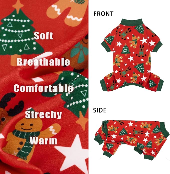 XPUDAC 4 Pack Dog Christmas Pajamas Stretchy Dog Clothes for Small Medium Dogs Girl Boy Christmas Puppy Outfit Pet Jumpsuits Pjs Winter Cat Costume, S