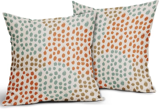 Blue Orange Brown Pillow Covers 20x20 Set of 2 Fall Colored Art Dot Decorative Throw Pillows Trendy Print Outdoor Pillowcase Holiday Seasonal Cushion Cover Linen Pillow Case Decor for Sofa Couch Bed