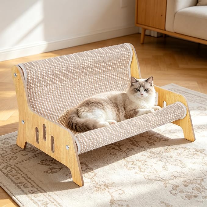 Large Sisal Cat Scratcher Sofa for Indoor Cats, Durable Cat Couch Furniture | Mess-Free No Shedding Cat Scratcher Bed, Multi-Functional Lounge for Scratching & Playing, Easy Assembly, Protects Furniture
