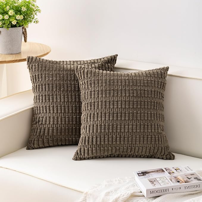 Aegero Pack of 2 Corduroy Decorative Throw Pillow Covers 16x16 Inch, Green | Fall Soft Striped Pillow Covers Modern Farmhouse Home Decor Christmas Throw Pillow Covers for Sofa Living Room Couch Bed