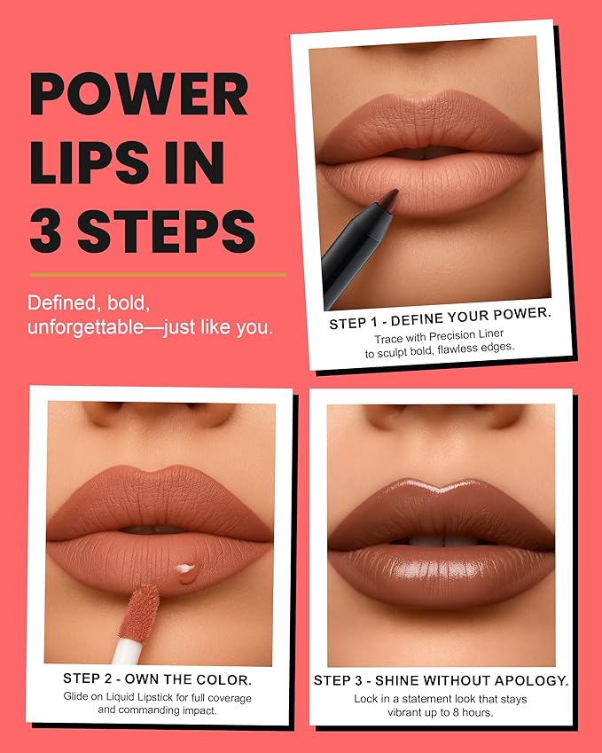 Lip Kit Duo – Powerful Pout - TikTok-Viral Precision Liner & Glossy Liquid Lipstick, Clean 2-Step Set with Hydrating Long-Wear Color – Bold Inclusive Beauty for Everyday Konfidence