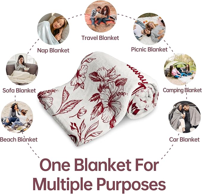 Gifts for Mom, Mom Birthday Gifts from Daughter Son, To My Mom Blanket | I Love You Mom Gifts for Birthday, Christmas, Mothers Day, Blanket for Mom with Hibiscus Flowers Print, 60" x 50", Burgundy