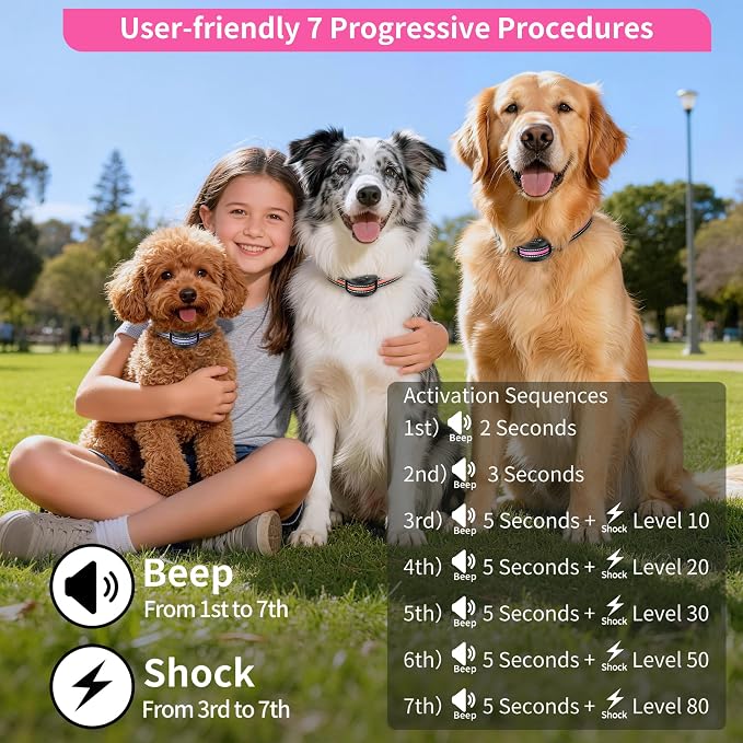 PetJoy Anti Bark Collar 3 Pack, 5 Adjustable Sensitivity Levels Barking Collars, Smart Automatic Bark Collar with 7-Stage Escalating Beep-to-Shock Correction