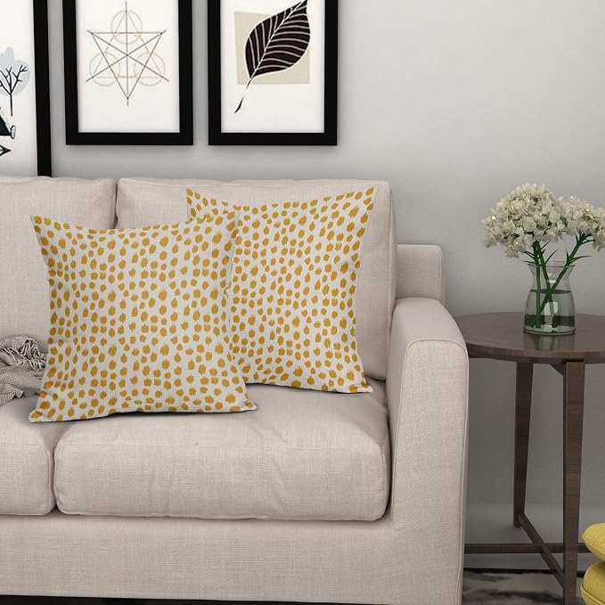 Mustard Yellow Cream Pillow Covers 20x20 Set of 2 Boho Design Polka Dot Throw Pillows Modern Brush Strokes Print Decorative Outdoor Pillowcase Square Cushion Cover Linen Pillow Case for Sofa Couch Bed