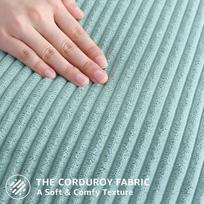 Mecatny Corduroy Decorative Throw Pillow Covers 24x24 Set of 2 Aqua | Soft Striped Texture, Hidden Zipper Design, Neutral Boho Square Pillow Cases for Sofa Couch Living Room Bedroom, Home Décor
