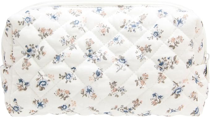 PAZIMIIK Small Quilted Makeup Bag,Zipper Cosmetic Pouch,Gauze Hyacinth | Lightweight Cosmetic Bag Organizer for Women,Purse Storage Holds Makeup,Toiletries,Skincare,Beauty Essentials,Travel Items