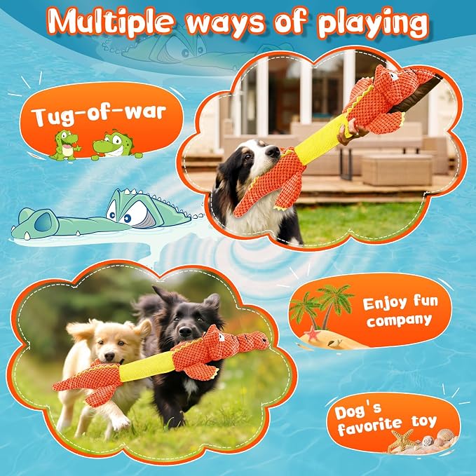 WOWBALA Interactive Tug of War Dog Toys for Small to Large Breeds-Squeaky Puppy Toys with Crinkle Paper, Stuffed Chew Dog Toys to Keep Them Busy, Training Reward Gift (Orange)