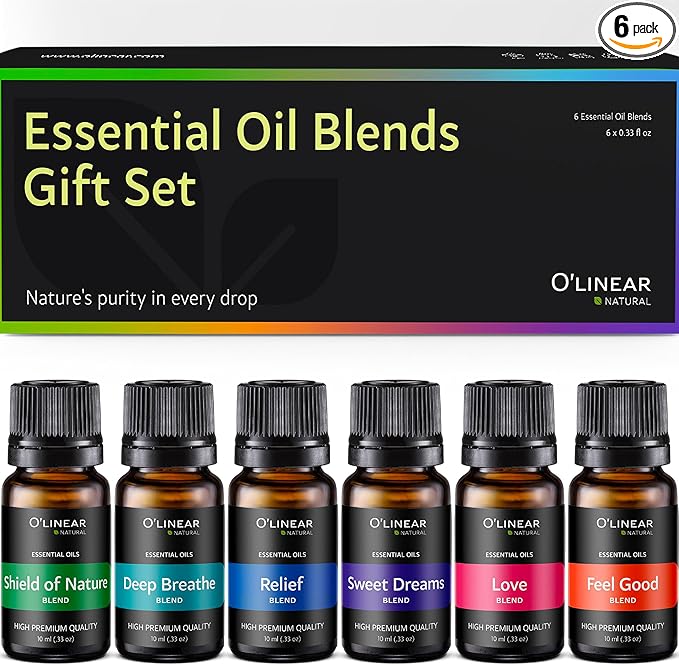 O'linear Essential Oils 6 Blends Set - Perfect for Humidifiers and Diffusers, Aromatherapy Diffuser Oils Scents, Essential Oil Kit for Home Use, Essential Oil Pack with Various Scents