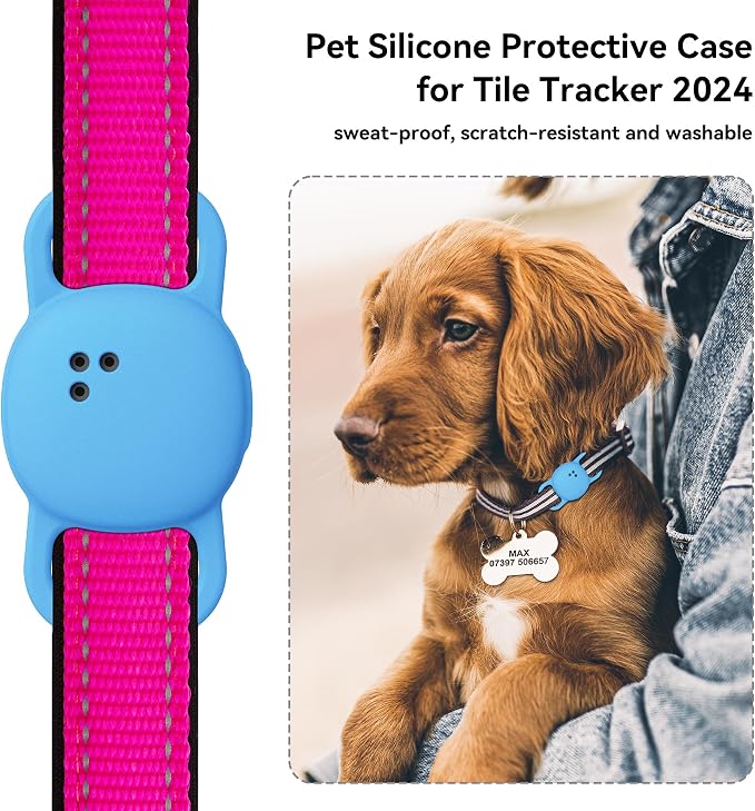 DDJ Cat Collar Case for Life360 Tile Sticker Tracker, 2-Pack Silicone Anti-Lost Protective Cover for Life 360 Tile Sticker Holder for Dog/Pet Collars, Durable, Easy Installation, Lightweight, Blue