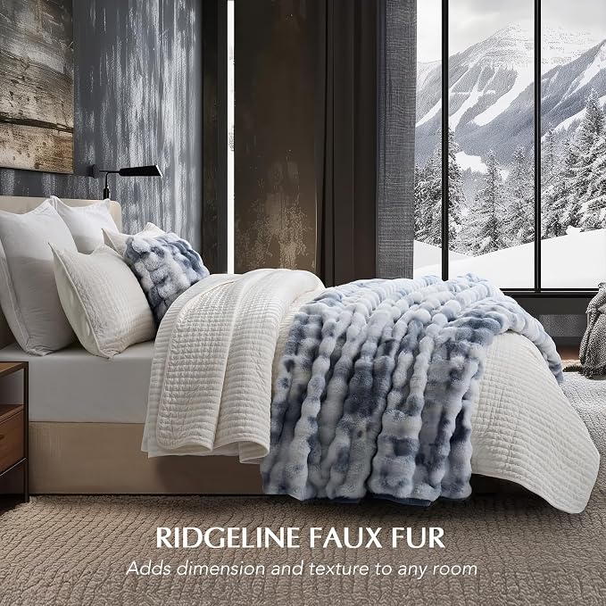 Faux Rabbit Fur Bubble Throw Blanket, 60"x80", Cloud Blue | Ultra Soft, Luxury Faux Rabbit Fur Throw, Thick Warm Bubble Blanket, Cozy Fluffy Reversible, for Bed, Couch, Chair, Sofa