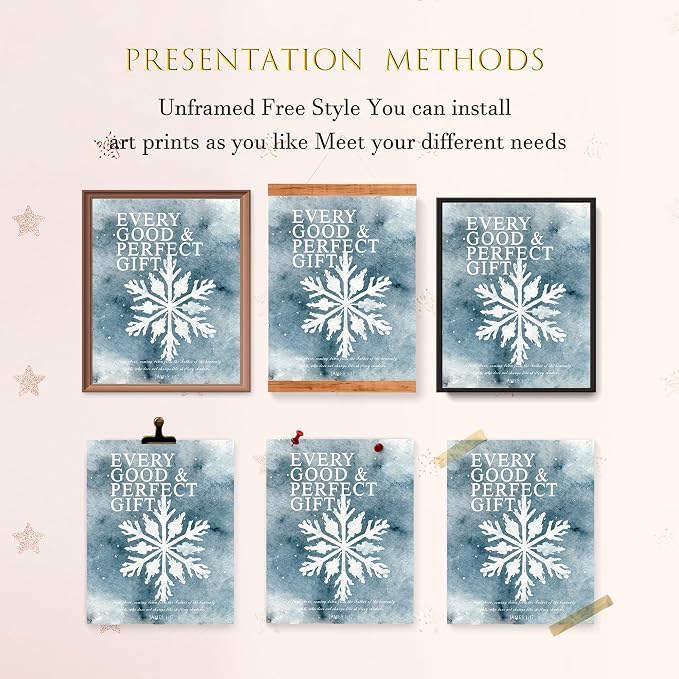 LARTSFRO Christmas Winter Gifts Wall Art Decor Posters, Christmas Snowflakes Christian Room Bathroom Bedroom Dorm Wall Art Decor Aesthetic for College Teen Girls Gifts, Inspirational Bible Verses Winter Wall Decor, 10x8 Inch Set of 4 Pcs Christmas Pict...