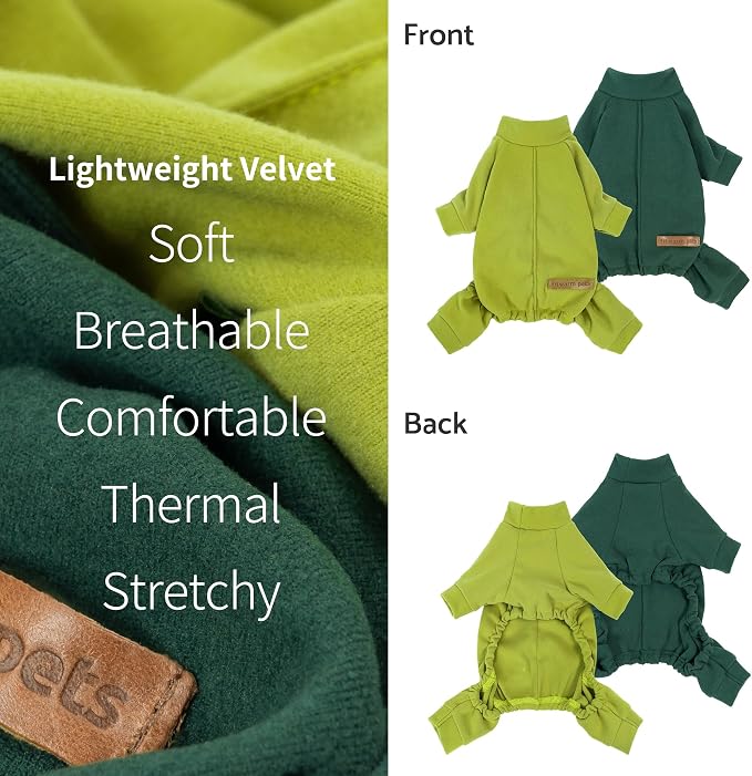 Fitwarm 2 Pack Lightweight Fleece Dog Pajamas, Warm Winter Clothes for Small Dogs Boy Girl, Cozy Pet Onesie with Feet, Yellow Green, Dark Green, Medium