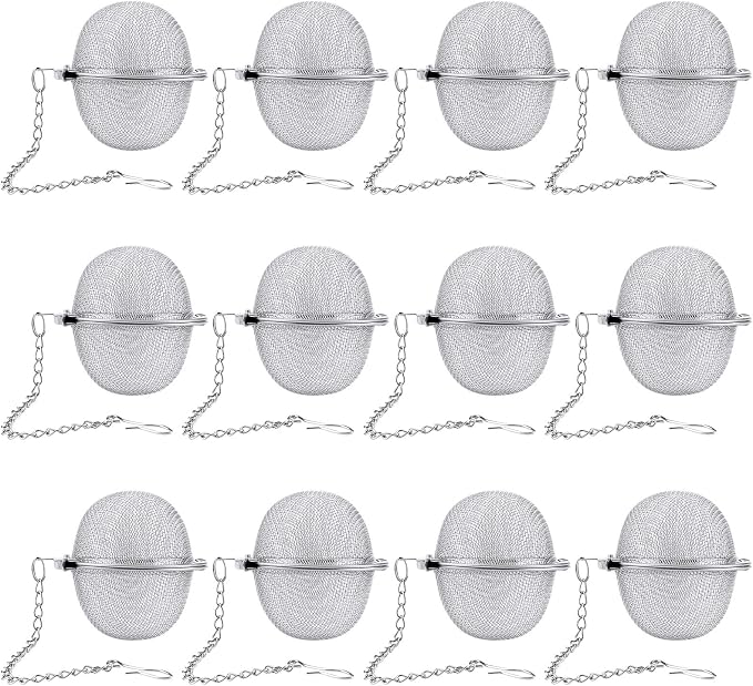 12 Pack Tea Ball Infuser Stainless Steel Mesh Tea Strainer Filters Tea Interval Diffuser with Extended Chain Hook for Brew Loose Leaf Tea and Spices & Seasonings