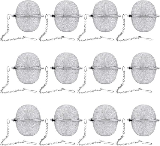 12 Pack Tea Ball Infuser Stainless Steel Mesh Tea Strainer Filters Tea Interval Diffuser with Extended Chain Hook for Brew Loose Leaf Tea and Spices & Seasonings