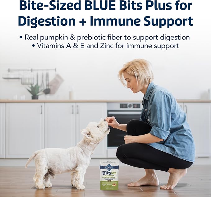 Blue Buffalo Bits Plus Chicken Dog Treats, 9.5 oz | Digestion Support, Real Pumpkin & Prebiotic Fiber, Vitamin A, E & Zinc for Immune Support