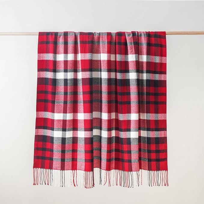 Christmas Red Plaid Throw Blanket for Couch, Red Buffalo Plaid Blanket | Super Soft Woven Throw Blanket with Tassels, Decorative Christmas, Lightweighet,Ideal for Bed Sofa Home Decor