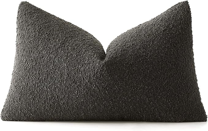 MIULEE Textured Boucle Lumbar Pillow Cover for Bed 12x20 Dark Coffee | Pack of 1 Textured Neutral Couch Throw Pillow Cover, Accent Solid Pillowcase, Sofa Living Room Home Decor