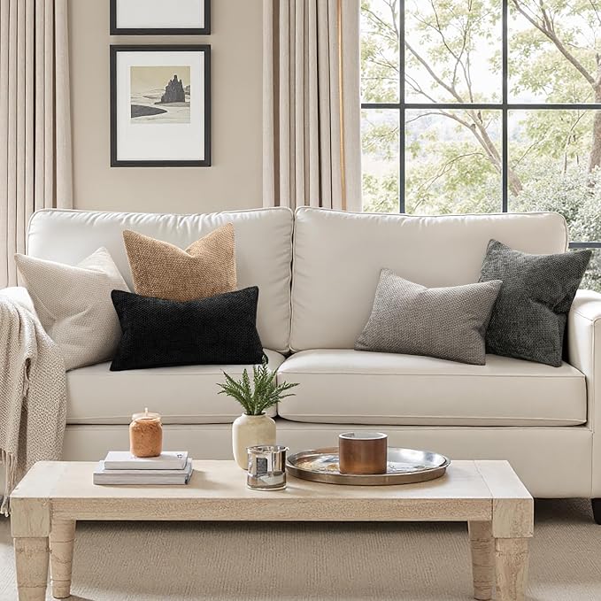 MIULEE Decorative Couch Throw Pillow Covers 20x20 Inch Khaki Camel 2 Pack | Modern Boho Accent, Soft Chenille Pillow Covers, Farmhouse Cushion Cases for Home Decor Bed Sofa Living Room