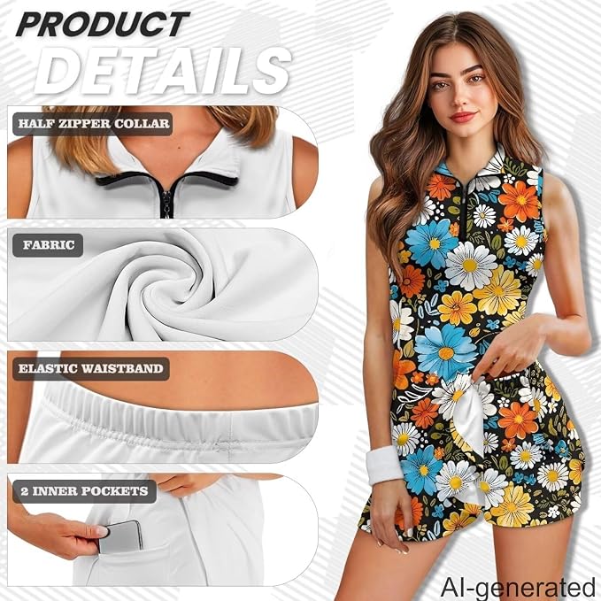 Golf Dress Tennis Dresses for Women with Built in Shorts and Pockets Sleeveless Athletic Dress Workout Dress