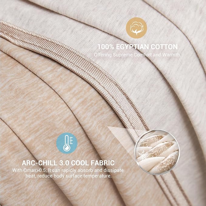 Elegear Arc-Chill 3.0 Cooling Blankets for Hot Sleepers, Throw Size, Beige | Q-Max>0.5 Cooling Fabric, Absorbs Heat to Keep Body Cool, Breathable Summer Blankets for Night Sweats & Menopause, 51"x67"