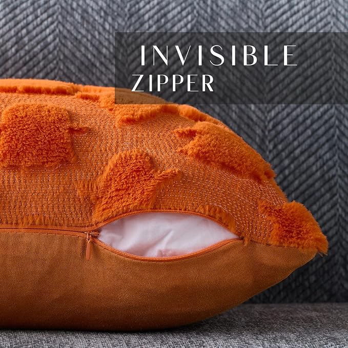 DFXSZ Halloween Pillow Covers 18x18 inch 2Pcs Orange Ghost Halloween Decor | Halloween Decorations Set of 2 Throw Pillow Cases Plush Faux Fur Wool Cushion for Chair Sofa Bedroom Living Room Home Decor