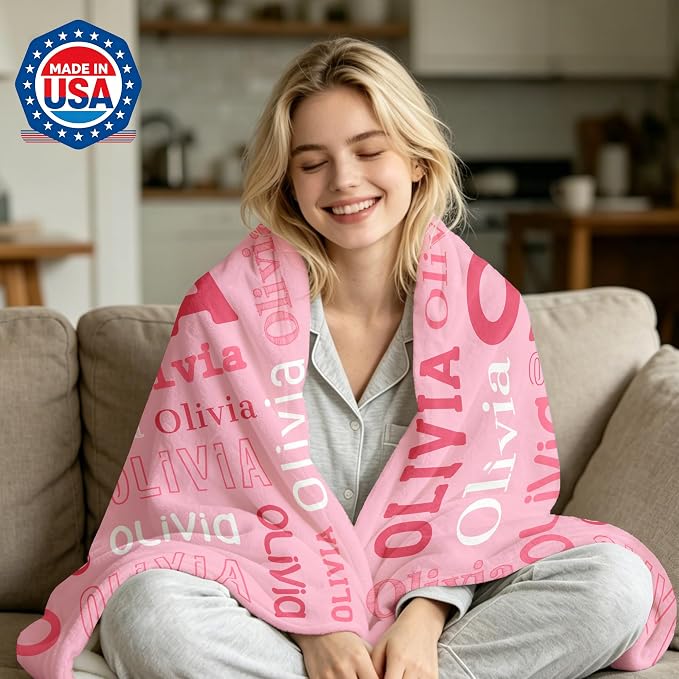 Custom Blanket with Name, Personalized Name Blankets for Teen Girls Boys Kids Baby, Customized Flannel Throw Blanket Gifts for Christmas Birthday - Printed in USA