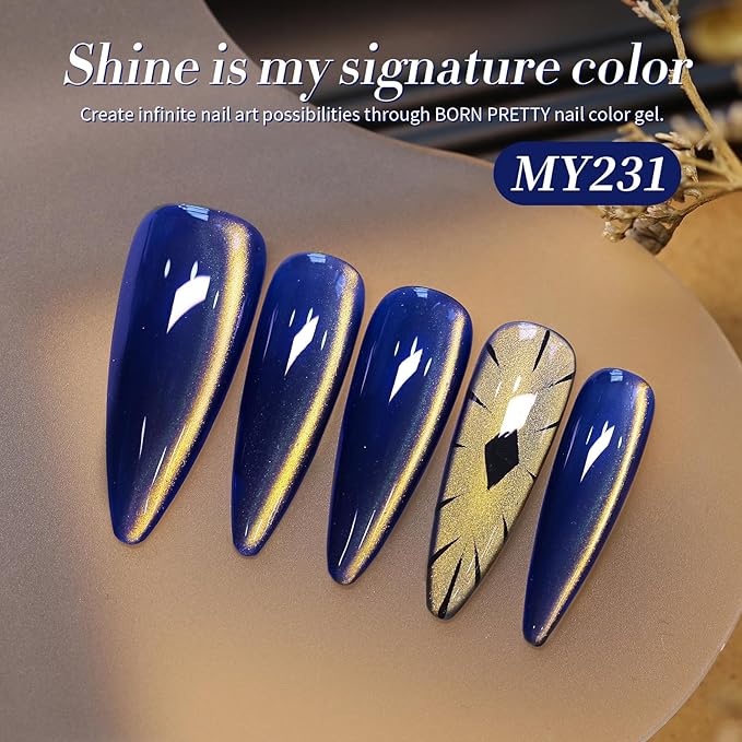 Born Pretty Dark Blue Cat Magnet Gel, Navy Blue with Gold Shimmer, U V LED Soak Off,15ml/0.5 Fl.Oz