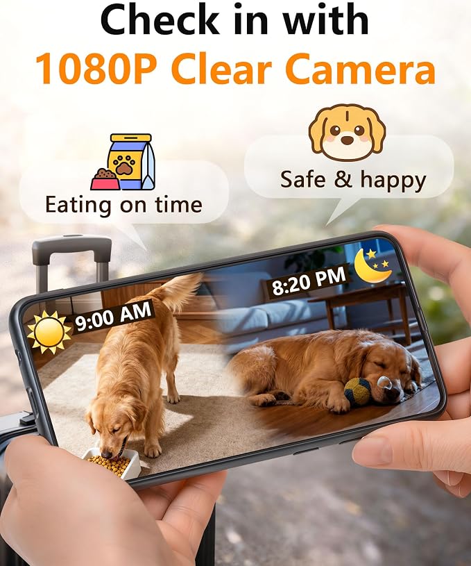 Automatic Dog Feeder, 12L Dog Food Dispenser Automatic for Large Breed | Anti-Clog 0.78inch Large Kibble, 20 Days Food Capacity, 1080P HD Camera, APP Control for Office Workers
