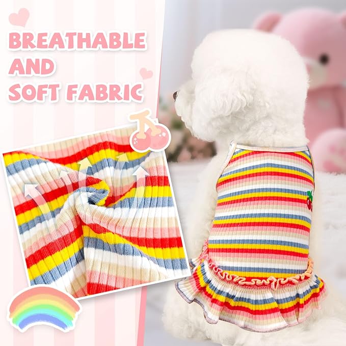 Cute Small Dog Dress Girl Female Dog Clothes Spring Summer Pet Puppy Cats Striped Dress Outfits for Shih Tzu Yorkies Chihuahua Maltese(4 Pcs,Small)