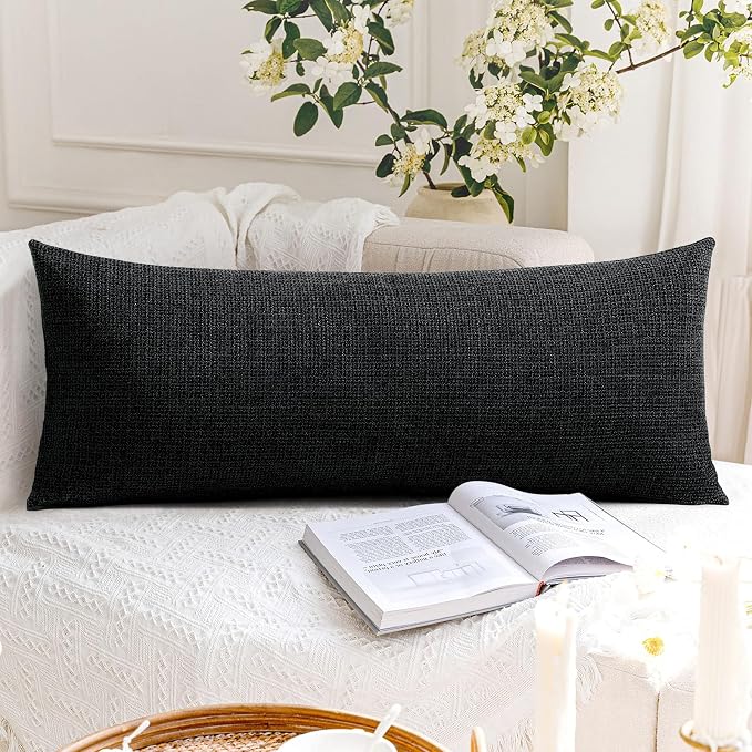 OTOSTAR Linen Throw Pillow Cover Set of 1 Decorative Long Lumbar Pillowcase Rectangle Cushion Cover 14x36 Inch for Home Decor Sofa Bedroom Car 35 x 90CM Black