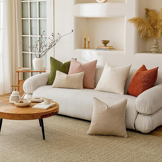 a moment Pack of 2 Decorative Chenille Throw Pillow Covers with Twill Cushion Covers for Sofa Living Room Couch Bed 16x16 Inch Blush Pink