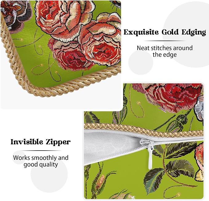 Tiger Flower Green Velvet Pillow Covers 18x18 Inch Pink Floral Animal Throw Pillows for Couch Cushion Covers Pillowcase Farmhouse Modern Pillow Cases for Sofa Bed Living Room Bedroom