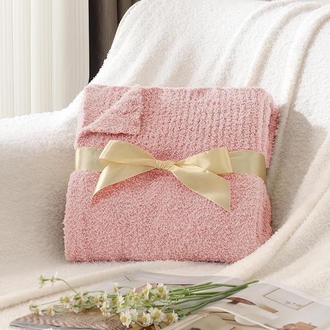 Knit Twin Size Bed Blanket Super Soft Warm Blanket for Bed Lightweight Cozy Plush Fuzzy Blanket for Couch Sofa 60x80 Inches Pink