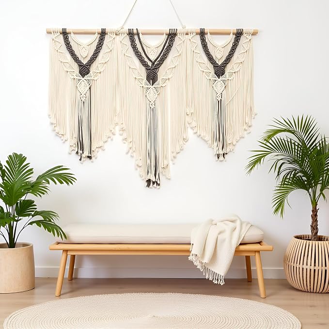 guzhiou Large Macrame Wall Hanging, Boho Woven Tapestry Decor Art, 43"x32" | Handmade bohemian woven tapestry for bedroom, living room, apartment. Perfect Boho style wall decor art for weddings, parties