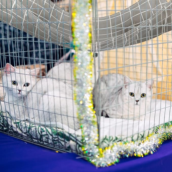 Jetec 2 Pack Cat Hammock for Cage, Cat and Plaid, M | Catio Accessories, Reversible Soft Cats Bed, Adjustable Straps and Hooks, Double-sided Linen, Fleece Hanging Hammock for Cats
