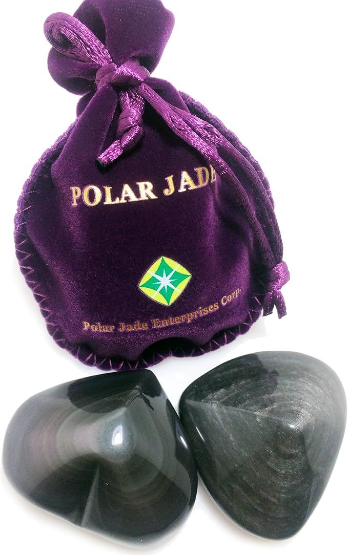 Polar Jade Crystal Hearts of Gem Quality Made of Rainbow Obsidian and Silver Sheen Obsidian, Set of 2, for Healing Meditation Chakra Balancing Home Decoration Spa Massage