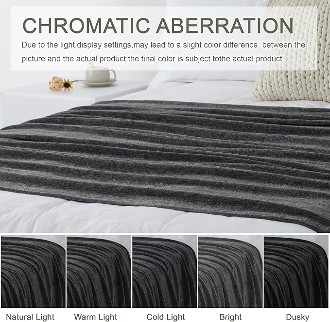 Chenille Throw Blanket for Couch 50" x 60", Dark Grey | Soft Cozy Warm Throws with Fringe Tassel, for Living Room Bed Sofa Chair Cover, Lightweight Knitted Decorative Boho Blankets