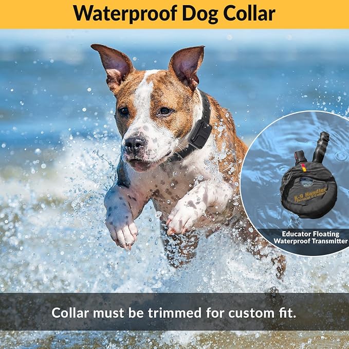 Educator K9 Tactical Dog Handler with Remote, 100 Levels Humane Stimulation, Pavlovian Tone, Waterproof, Odorproof Biothane Bungee Collar, Night Light, Rechargeable, 3/4 Mile 1 Dog, 37" Collar, Black